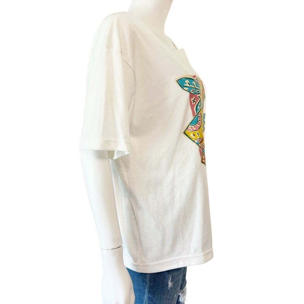 VINTAGE Mervyns Partners White Pink Teal Floral Sunfloral T-Shirt Large NWT - Picture 5 of 8